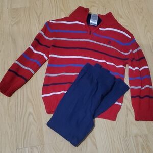 IZOD Red Striped Sweater with Navy Pants